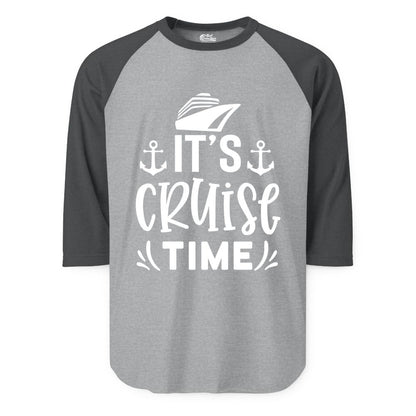 Its Cruise Time Shirt - Cruise Apparel Nautical Shirt Gift (Raglan) in Heather GreyHeather Charcoal - It’s Cruise Time Nautical Shirt With Anchors and Cruise Ship Graphic