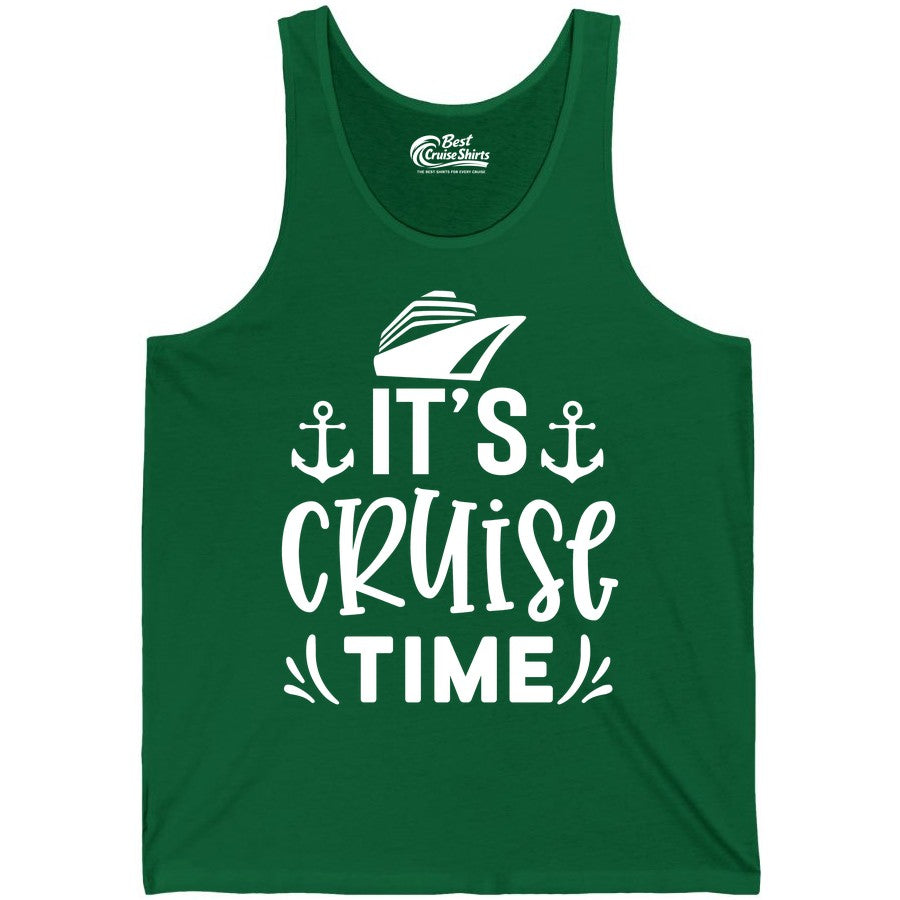 Its Cruise Time Shirt - Cruise Apparel Nautical Shirt Gift (Tank Top) in Kelly - It’s Cruise Time Nautical Shirt With Anchors and Cruise Ship Graphic