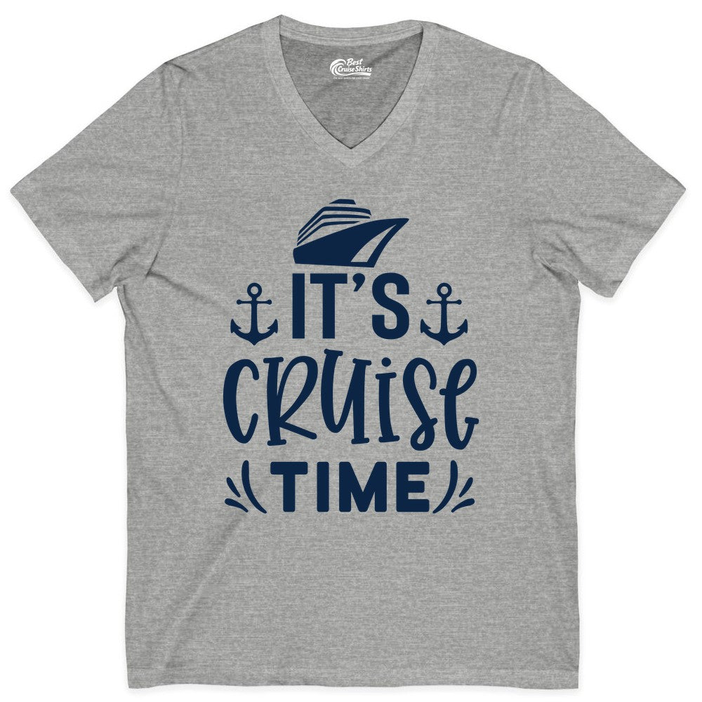 Its Cruise Time Shirt - Cruise Apparel Nautical Shirt Gift (V-Neck) in Athletic Heather - It’s Cruise Time Nautical Shirt With Anchors and Cruise Ship Graphic