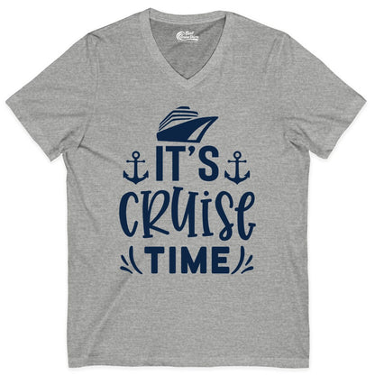 Its Cruise Time Shirt - Cruise Apparel Nautical Shirt Gift (V-Neck) in Athletic Heather - It’s Cruise Time Nautical Shirt With Anchors and Cruise Ship Graphic