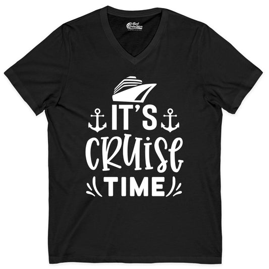 Its Cruise Time Shirt - Cruise Apparel Nautical Shirt Gift (V-Neck) in Black - It’s Cruise Time Nautical Shirt With Anchors and Cruise Ship Graphic