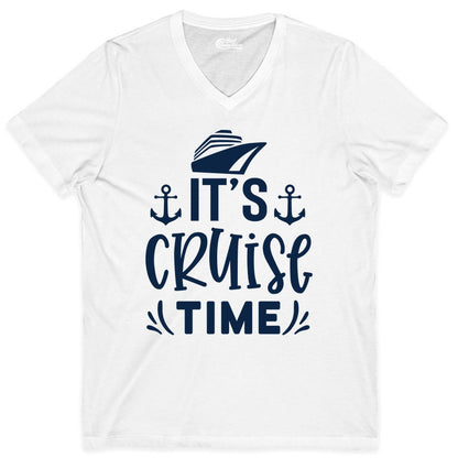 Its Cruise Time Shirt - Cruise Apparel Nautical Shirt Gift (V-Neck) in White - It’s Cruise Time Nautical Shirt With Anchors and Cruise Ship Graphic
