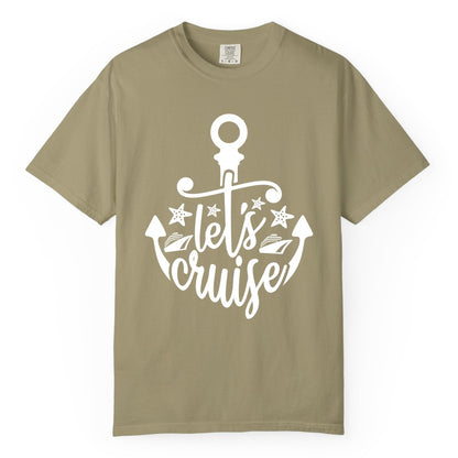 Let's Cruise Shirt - Nautical Anchor Cruise Vacation Tee for Groups (Comfort Color) in Khaki - Let's Cruise Shirt - Nautical Anchor and Cruise Ship Stars Design Tee