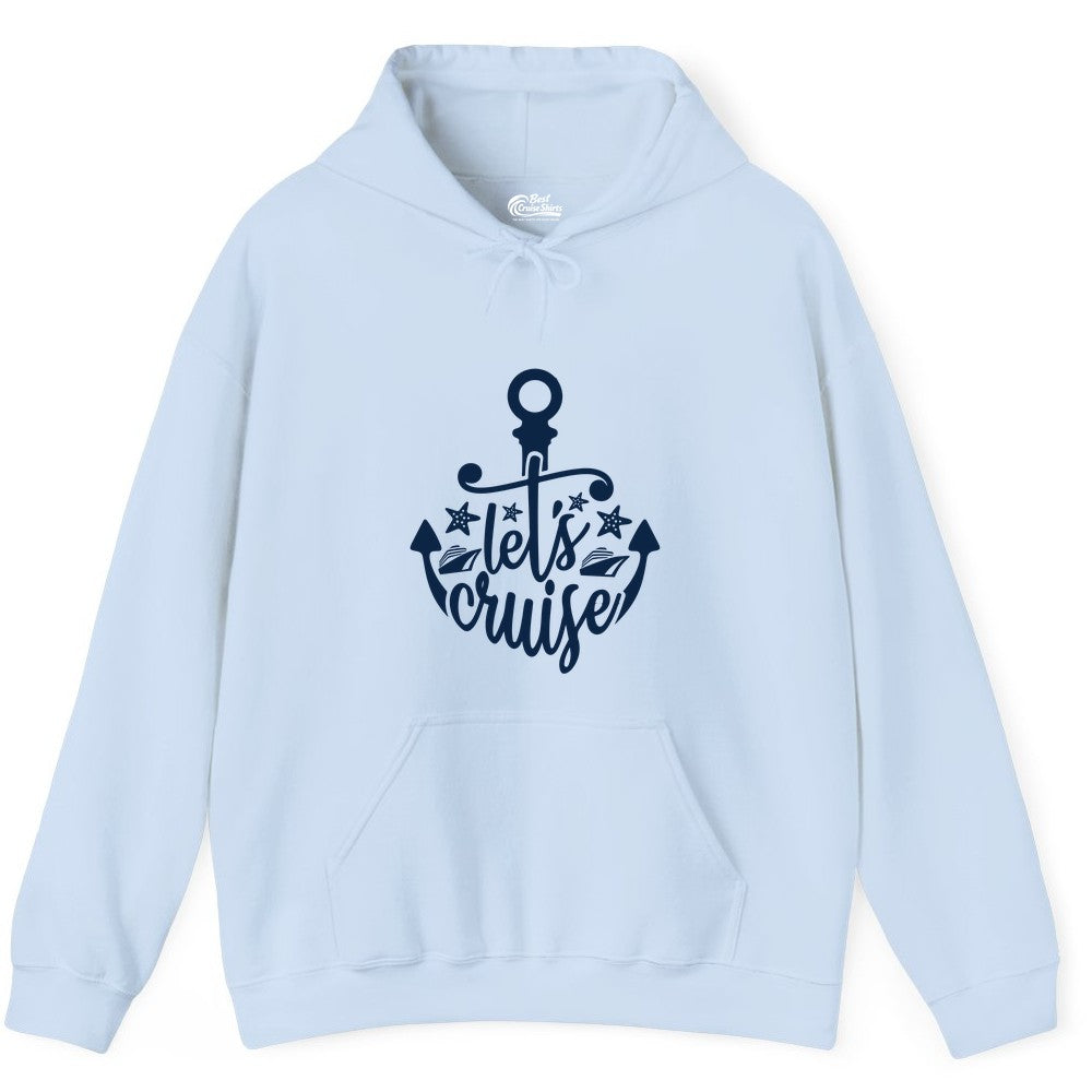 Let's Cruise Shirt - Nautical Anchor Cruise Vacation Tee for Groups (Hoodie) in Light Blue - Let's Cruise Shirt - Nautical Anchor and Cruise Ship Stars Design Tee
