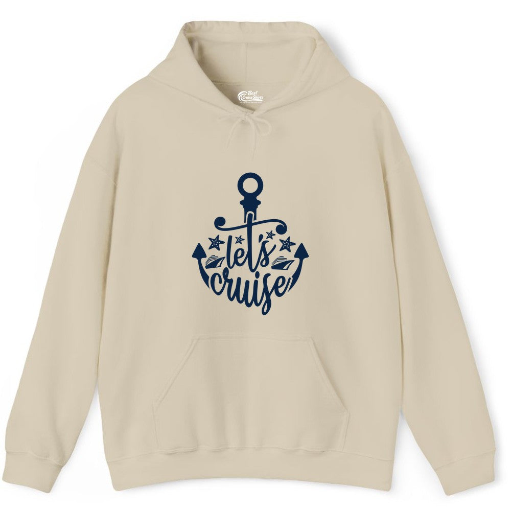Let's Cruise Shirt - Nautical Anchor Cruise Vacation Tee for Groups (Hoodie) in Sand - Let's Cruise Shirt - Nautical Anchor and Cruise Ship Stars Design Tee