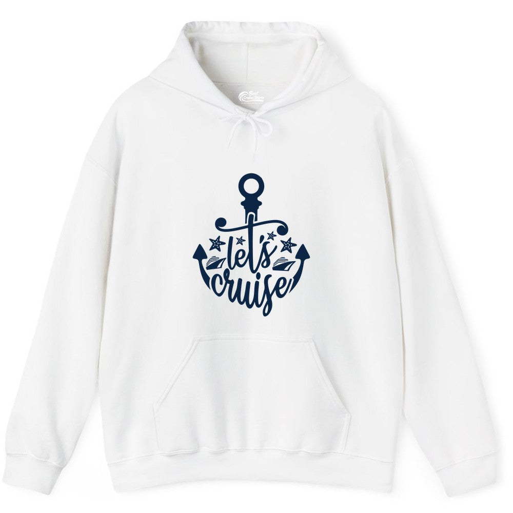 Let's Cruise Shirt - Nautical Anchor Cruise Vacation Tee for Groups (Hoodie) in White - Let's Cruise Shirt - Nautical Anchor and Cruise Ship Stars Design Tee