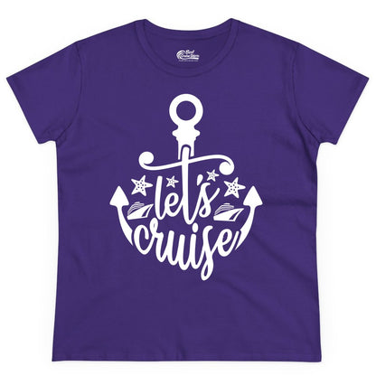 Let's Cruise Shirt - Nautical Anchor Cruise Vacation Tee for Groups (Ladies Tee) in Purple - Let's Cruise Shirt - Nautical Anchor and Cruise Ship Stars Design Tee