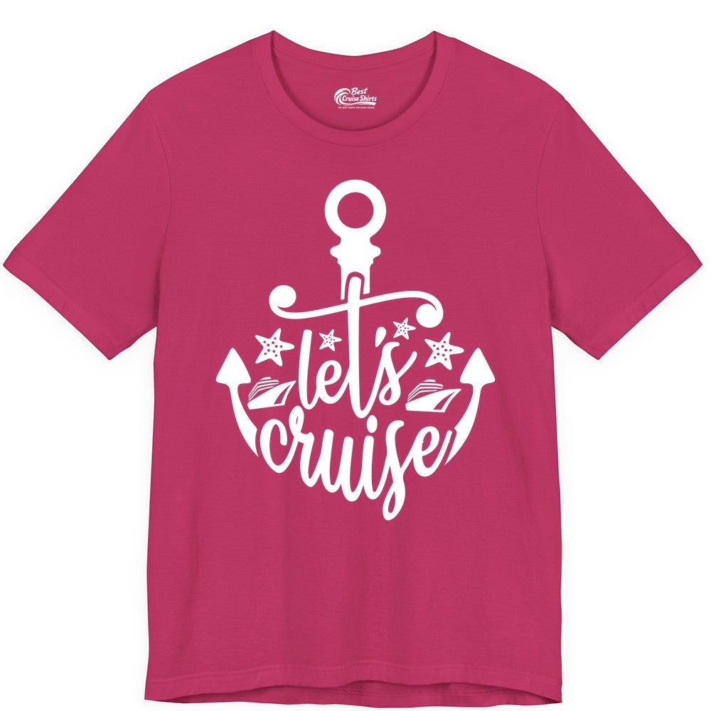 Let's Cruise Shirt - Nautical Anchor Cruise Vacation Tee for Groups (Premium Tee) in Berry - Let's Cruise Shirt - Nautical Anchor and Cruise Ship Stars Design Tee