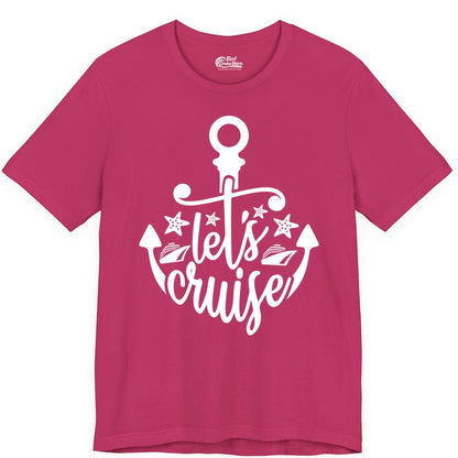 Let's Cruise Shirt - Nautical Anchor Cruise Vacation Tee for Groups (Premium Tee) in Berry - Let's Cruise Shirt - Nautical Anchor and Cruise Ship Stars Design Tee