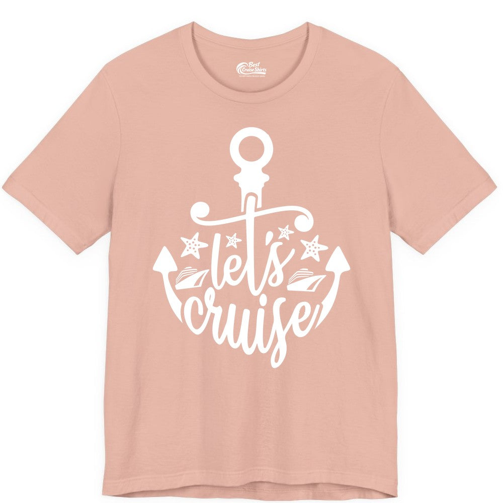 Let's Cruise Shirt - Nautical Anchor Cruise Vacation Tee for Groups (Premium Tee) in Peach - Let's Cruise Shirt - Nautical Anchor and Cruise Ship Stars Design Tee