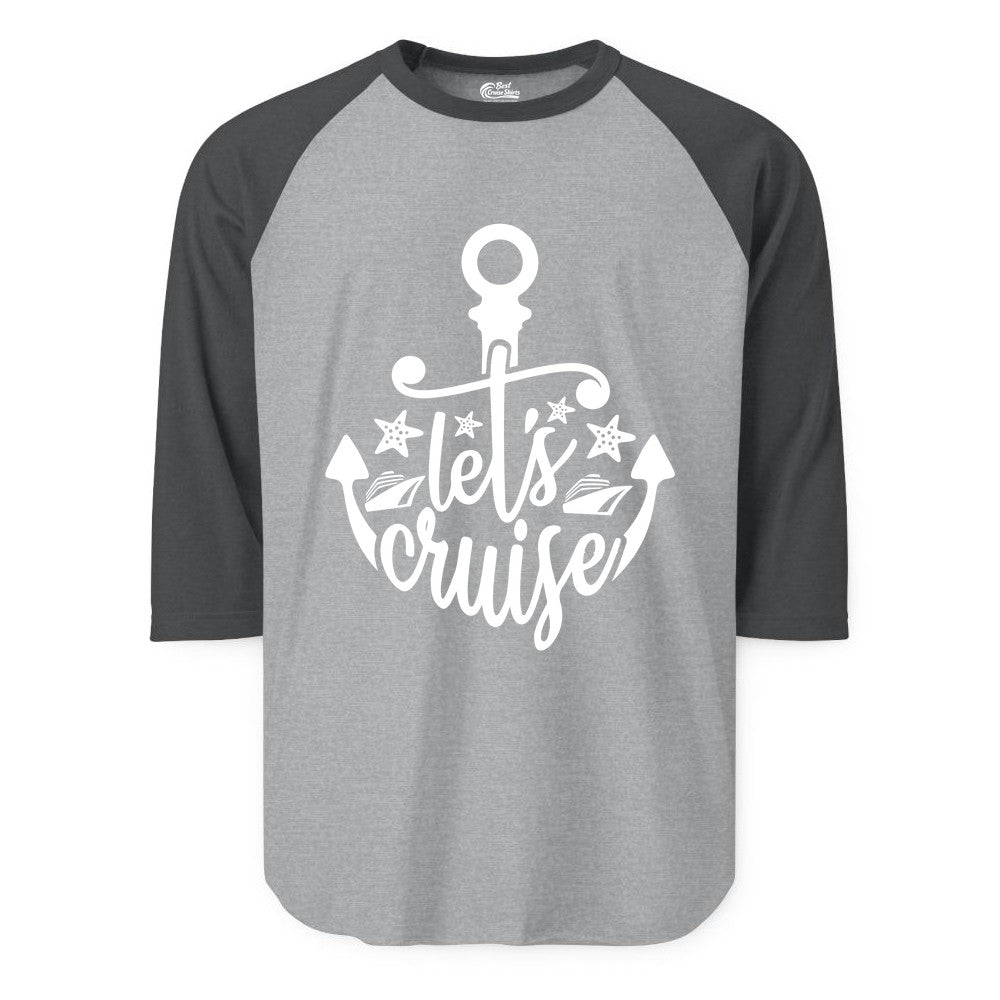 Let's Cruise Shirt - Nautical Anchor Cruise Vacation Tee for Groups (Raglan) in Heather GreyHeather Charcoal - Let's Cruise Shirt - Nautical Anchor and Cruise Ship Stars Design Tee
