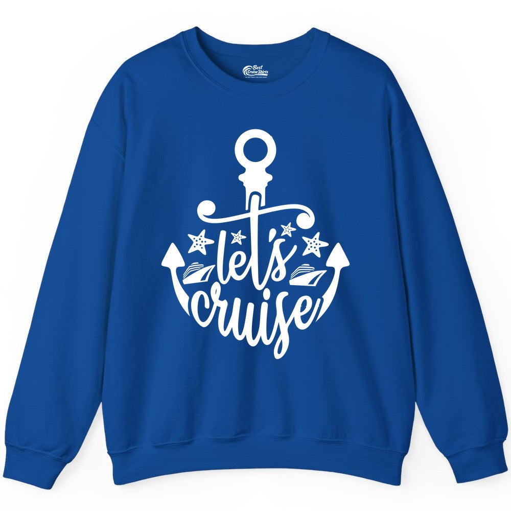 Let's Cruise Shirt - Nautical Anchor Cruise Vacation Tee for Groups (Sweatshirt) in Royal - Let's Cruise Shirt - Nautical Anchor and Cruise Ship Stars Design Tee