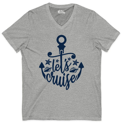 Let's Cruise Shirt - Nautical Anchor Cruise Vacation Tee for Groups (V-Neck) in Athletic Heather - Let's Cruise Shirt - Nautical Anchor and Cruise Ship Stars Design Tee