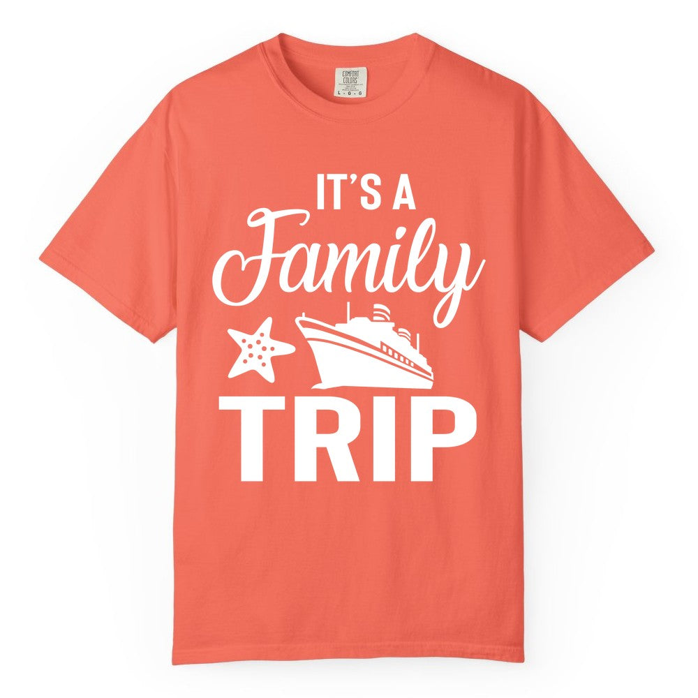Family Cruise Shirt - Matching Family Vacation Shirts for Cruise Trips (Comfort Color) in Bright Salmon - Family Cruise Trip Shirt - Nautical Matching Family Vacation Tee Design