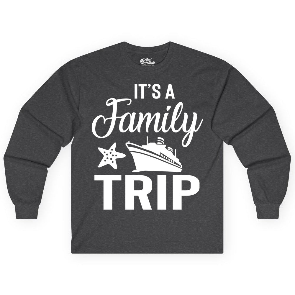Family Cruise Shirt - Matching Family Vacation Shirts for Cruise Trips (Long Sleeve) in Dark Heather - Family Cruise Trip Shirt - Nautical Matching Family Vacation Tee Design