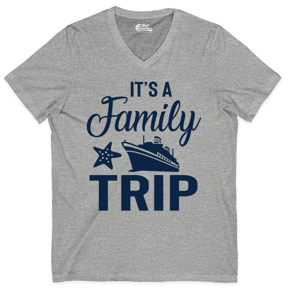 Family Cruise Shirt - Matching Family Vacation Shirts for Cruise Trips (V-Neck) in Athletic Heather - Family Cruise Trip Shirt - Nautical Matching Family Vacation Tee Design
