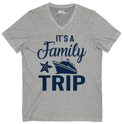Family Cruise Shirt - Matching Family Vacation Shirts for Cruise Trips (V-Neck) in Athletic Heather - Family Cruise Trip Shirt - Nautical Matching Family Vacation Tee Design