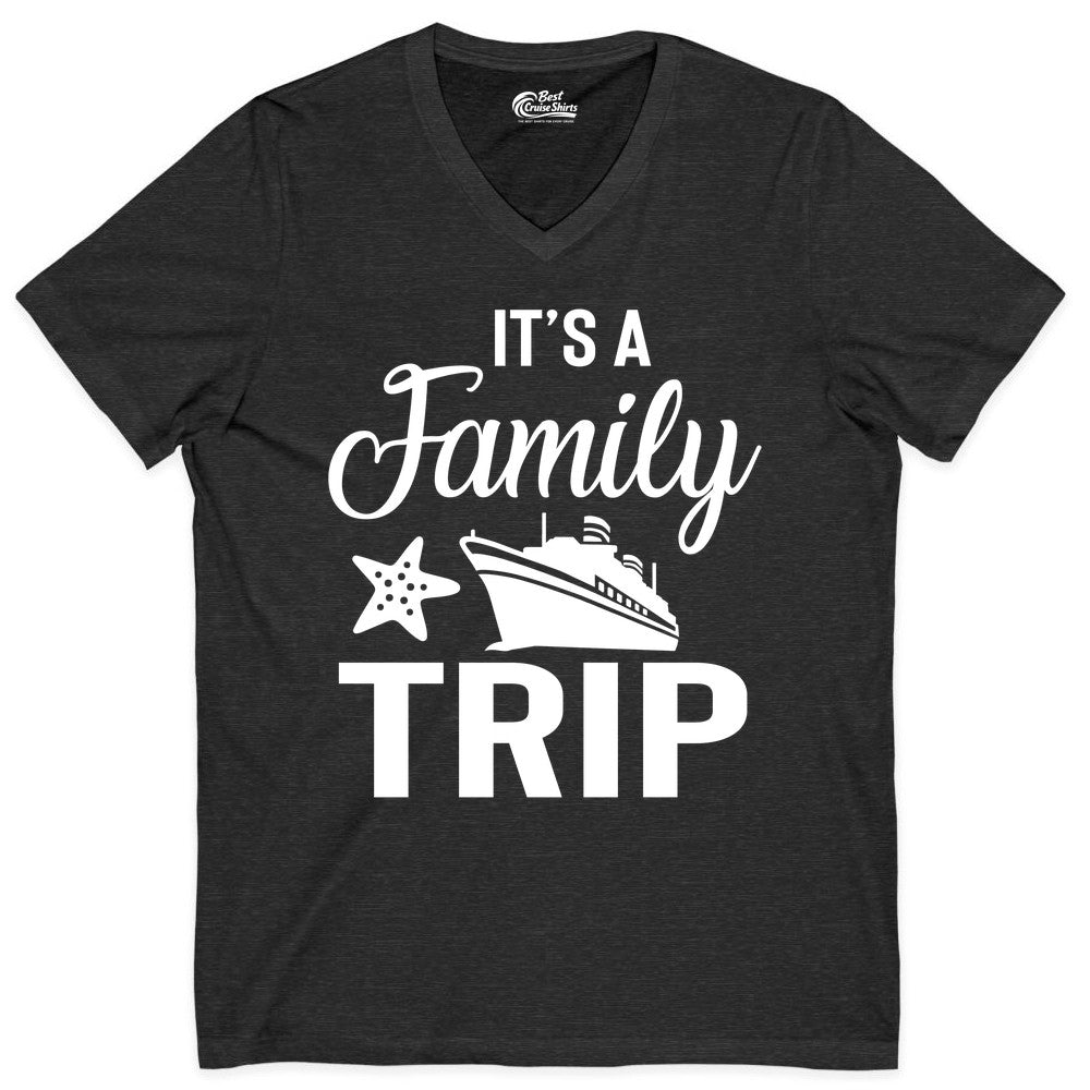 Family Cruise Shirt - Matching Family Vacation Shirts for Cruise Trips (V-Neck) in Dark Grey Heather - Family Cruise Trip Shirt - Nautical Matching Family Vacation Tee Design