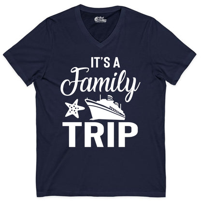Family Cruise Shirt - Matching Family Vacation Shirts for Cruise Trips (V-Neck) in Navy - Family Cruise Trip Shirt - Nautical Matching Family Vacation Tee Design
