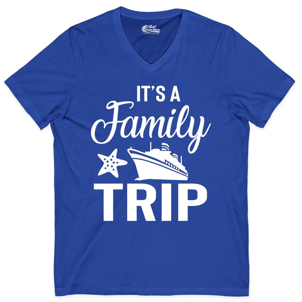 Family Cruise Shirt - Matching Family Vacation Shirts for Cruise Trips (V-Neck) in True Royal - Family Cruise Trip Shirt - Nautical Matching Family Vacation Tee Design