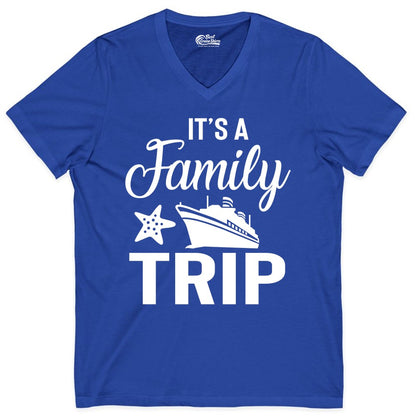 Family Cruise Shirt - Matching Family Vacation Shirts for Cruise Trips (V-Neck) in True Royal - Family Cruise Trip Shirt - Nautical Matching Family Vacation Tee Design