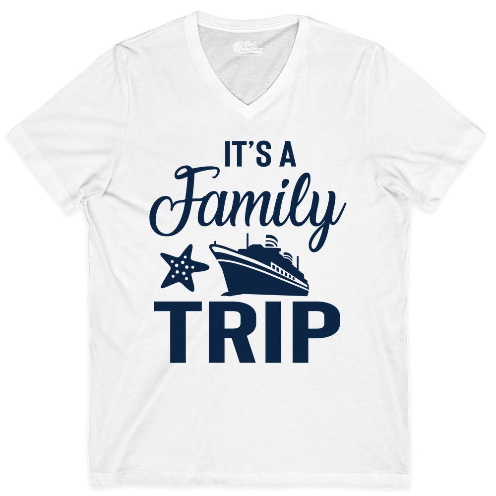 Family Cruise Shirt - Matching Family Vacation Shirts for Cruise Trips (V-Neck) in White - Family Cruise Trip Shirt - Nautical Matching Family Vacation Tee Design