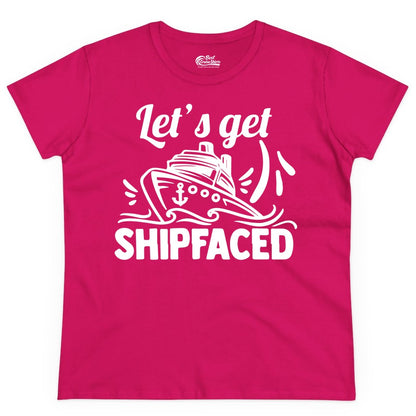 Let's Get Shipfaced Shirt - Funny Cruise Drinking Shirt for Adults (Ladies Tee) in Heliconia - Let's Get Shipfaced Shirt - Funny Cruise Drinking Nautical Party Tee
