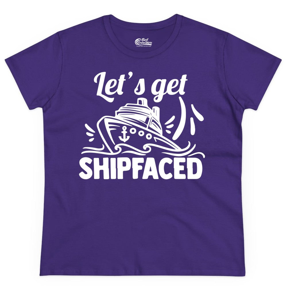 Let's Get Shipfaced Shirt - Funny Cruise Drinking Shirt for Adults (Ladies Tee) in Purple - Let's Get Shipfaced Shirt - Funny Cruise Drinking Nautical Party Tee