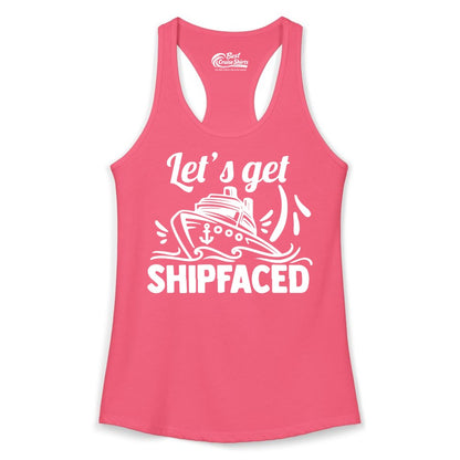 Let's Get Shipfaced Shirt - Funny Cruise Drinking Shirt for Adults (Ladies Tank) in Hot Pink - Let's Get Shipfaced Shirt - Funny Cruise Drinking Nautical Party Tee