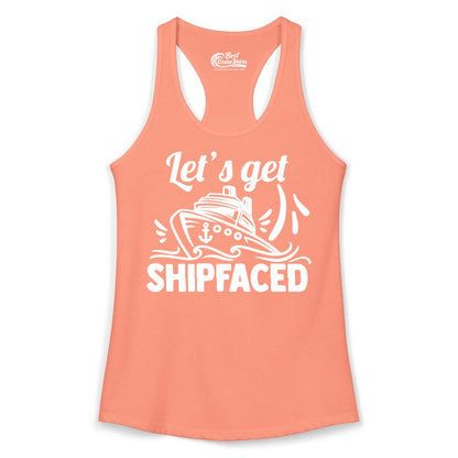 Let's Get Shipfaced Shirt - Funny Cruise Drinking Shirt for Adults (Ladies Tank) in Solid Light Orange - Let's Get Shipfaced Shirt - Funny Cruise Drinking Nautical Party Tee