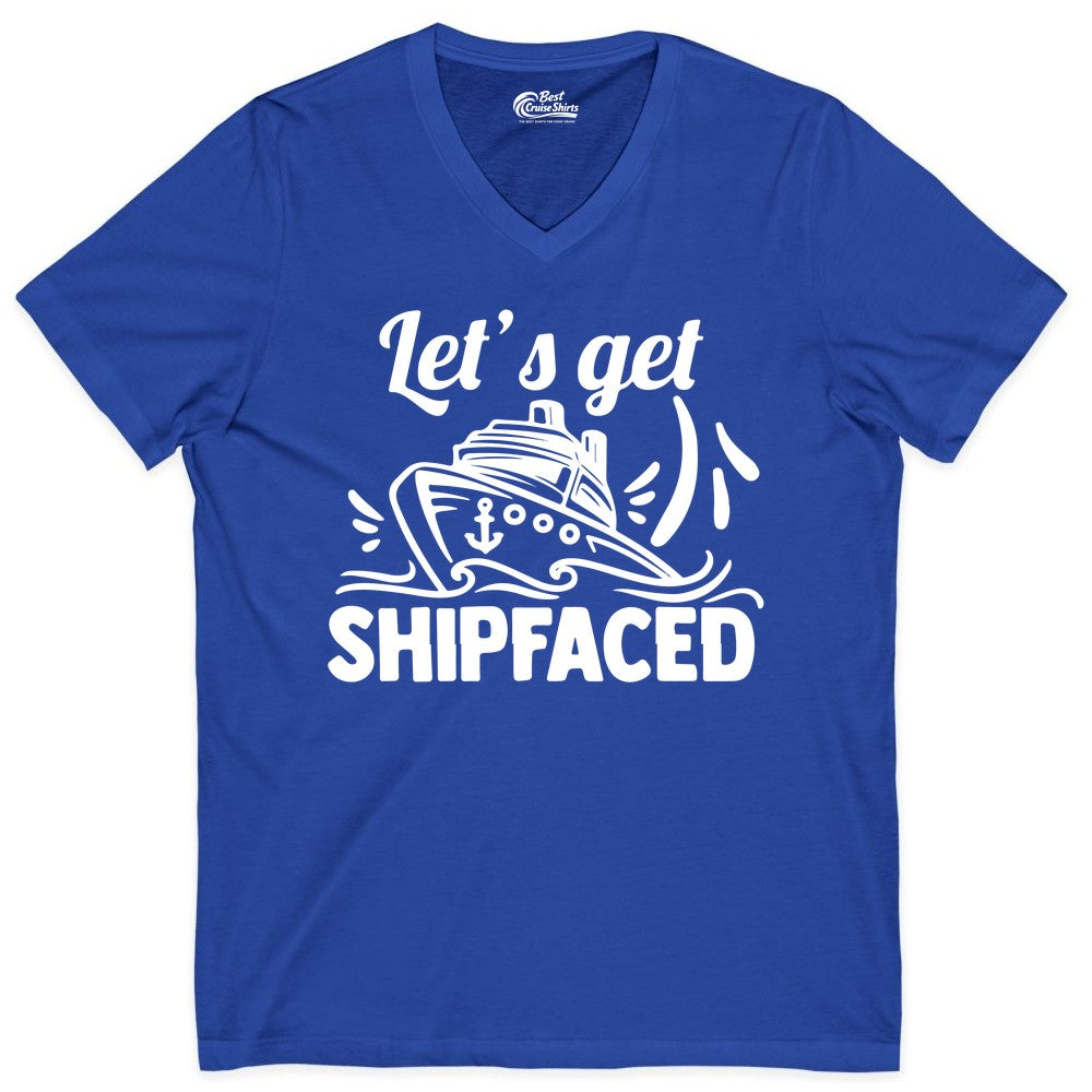 Let's Get Shipfaced Shirt - Funny Cruise Drinking Shirt for Adults (V-Neck) in True Royal - Let's Get Shipfaced Shirt - Funny Cruise Drinking Nautical Party Tee