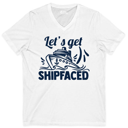 Let's Get Shipfaced Shirt - Funny Cruise Drinking Shirt for Adults (V-Neck) in White - Let's Get Shipfaced Shirt - Funny Cruise Drinking Nautical Party Tee