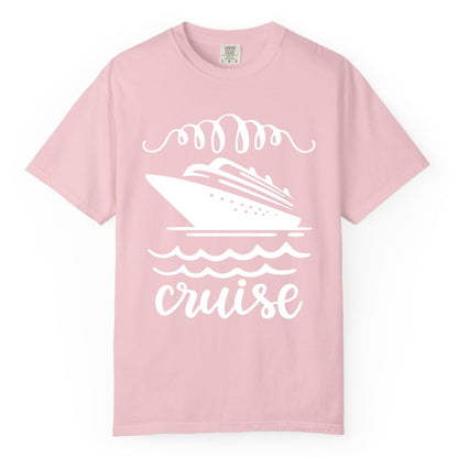 Cruise Shirt - Nautical Ocean Waves Cruise Vacation Shirt for Travelers (Comfort Color) in Blossom - Cruise Ship and Ocean Waves Bold Nautical Graphic Cruise Shirt
