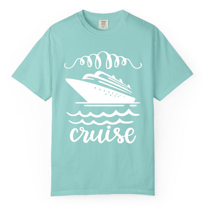 Cruise Shirt - Nautical Ocean Waves Cruise Vacation Shirt for Travelers (Comfort Color) in Chalky Mint - Cruise Ship and Ocean Waves Bold Nautical Graphic Cruise Shirt