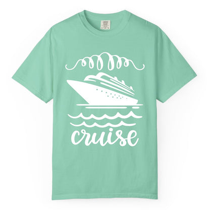 Cruise Shirt - Nautical Ocean Waves Cruise Vacation Shirt for Travelers (Comfort Color) in Island Reef - Cruise Ship and Ocean Waves Bold Nautical Graphic Cruise Shirt