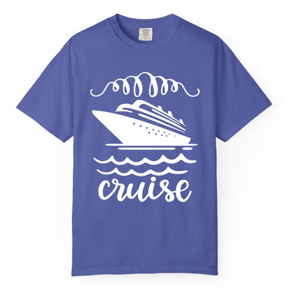 Cruise Shirt - Nautical Ocean Waves Cruise Vacation Shirt for Travelers (Comfort Color) in Periwinkle - Cruise Ship and Ocean Waves Bold Nautical Graphic Cruise Shirt