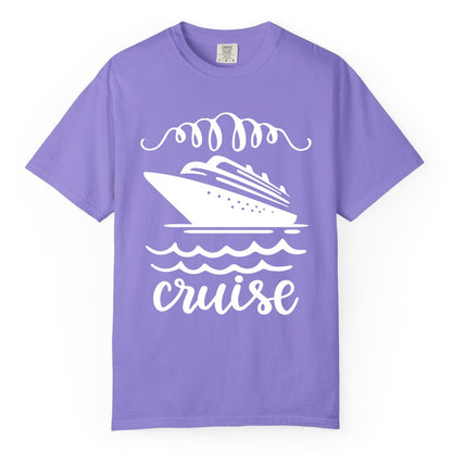 Cruise Shirt - Nautical Ocean Waves Cruise Vacation Shirt for Travelers (Comfort Color) in Violet - Cruise Ship and Ocean Waves Bold Nautical Graphic Cruise Shirt