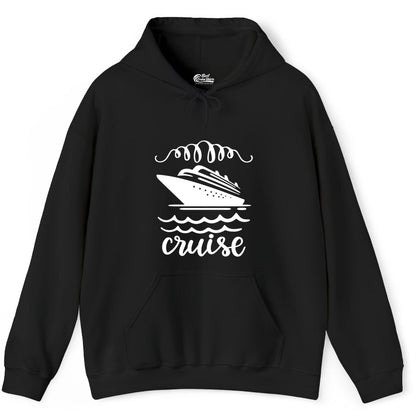 Cruise Shirt - Nautical Ocean Waves Cruise Vacation Shirt for Travelers (Hoodie) in Black - Cruise Ship and Ocean Waves Bold Nautical Graphic Cruise Shirt