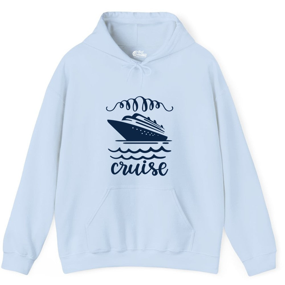 Cruise Shirt - Nautical Ocean Waves Cruise Vacation Shirt for Travelers (Hoodie) in Light Blue - Cruise Ship and Ocean Waves Bold Nautical Graphic Cruise Shirt