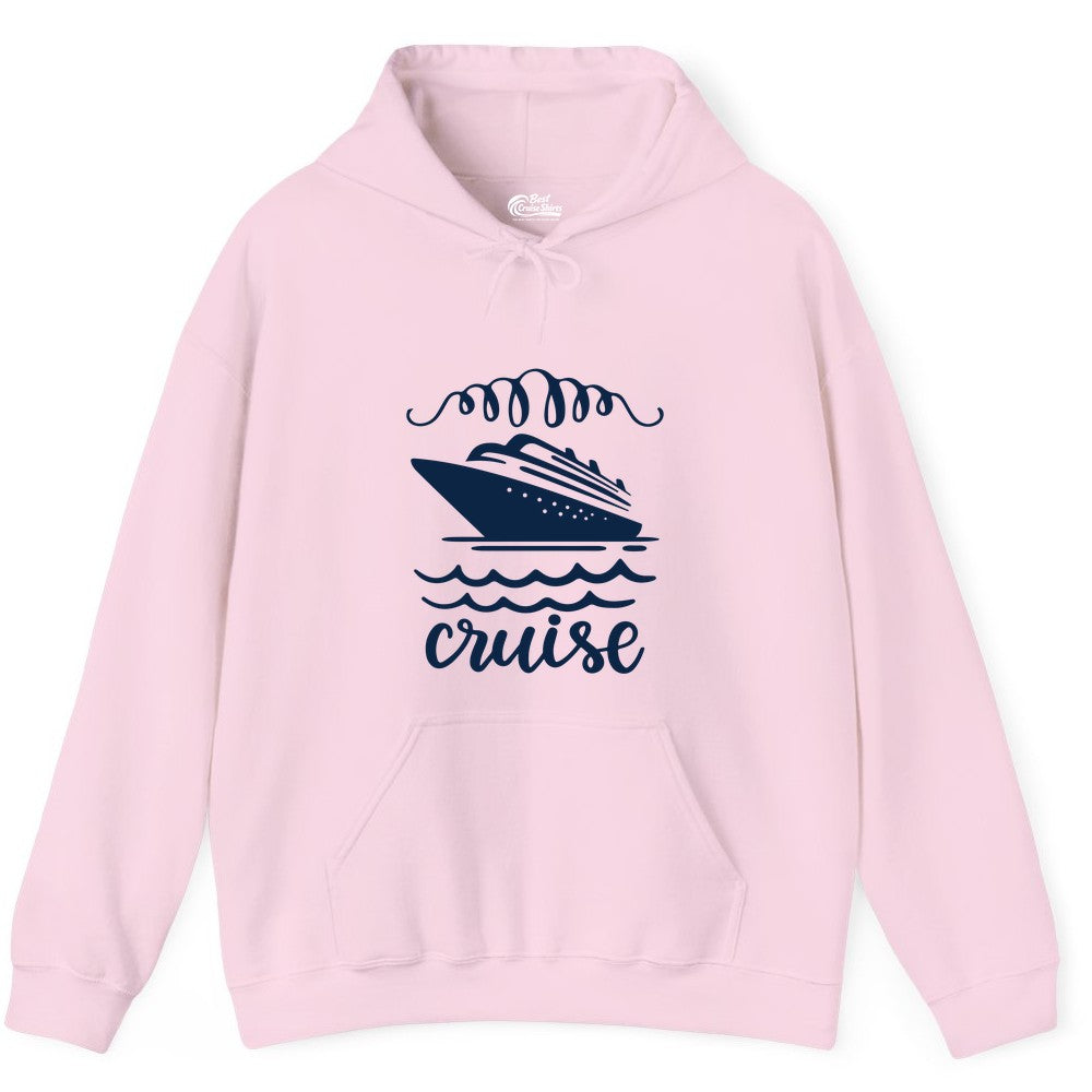 Cruise Shirt - Nautical Ocean Waves Cruise Vacation Shirt for Travelers (Hoodie) in Light Pink - Cruise Ship and Ocean Waves Bold Nautical Graphic Cruise Shirt