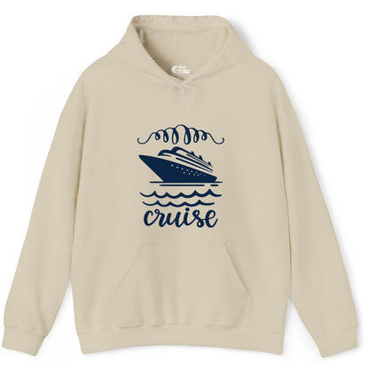 Cruise Shirt - Nautical Ocean Waves Cruise Vacation Shirt for Travelers (Hoodie) in Sand - Cruise Ship and Ocean Waves Bold Nautical Graphic Cruise Shirt