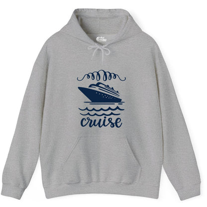 Cruise Shirt - Nautical Ocean Waves Cruise Vacation Shirt for Travelers (Hoodie) in Sport Grey - Cruise Ship and Ocean Waves Bold Nautical Graphic Cruise Shirt