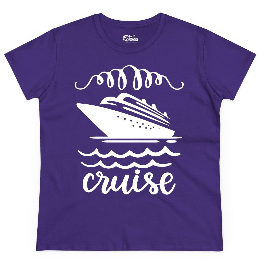Cruise Shirt - Nautical Ocean Waves Cruise Vacation Shirt for Travelers (Ladies Tee) in Purple - Cruise Ship and Ocean Waves Bold Nautical Graphic Cruise Shirt