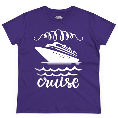Cruise Shirt - Nautical Ocean Waves Cruise Vacation Shirt for Travelers (Ladies Tee) in Purple - Cruise Ship and Ocean Waves Bold Nautical Graphic Cruise Shirt