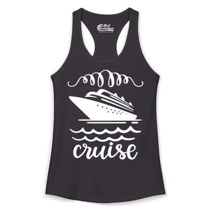 Cruise Shirt - Nautical Ocean Waves Cruise Vacation Shirt for Travelers (Ladies Tank) in Black - Cruise Ship and Ocean Waves Bold Nautical Graphic Cruise Shirt