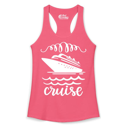 Cruise Shirt - Nautical Ocean Waves Cruise Vacation Shirt for Travelers (Ladies Tank) in Hot Pink - Cruise Ship and Ocean Waves Bold Nautical Graphic Cruise Shirt