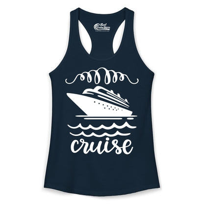 Cruise Shirt - Nautical Ocean Waves Cruise Vacation Shirt for Travelers (Ladies Tank) in Solid Midnight Navy - Cruise Ship and Ocean Waves Bold Nautical Graphic Cruise Shirt