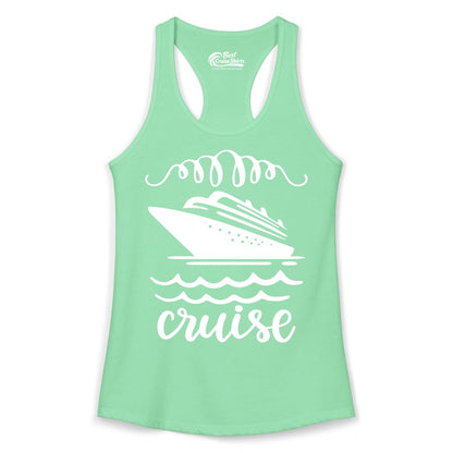 Cruise Shirt - Nautical Ocean Waves Cruise Vacation Shirt for Travelers (Ladies Tank) in Solid Mint - Cruise Ship and Ocean Waves Bold Nautical Graphic Cruise Shirt
