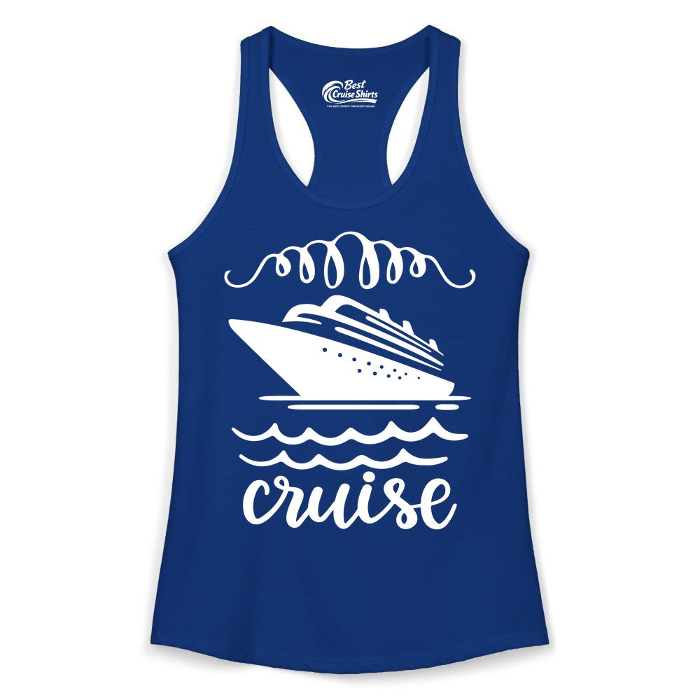 Cruise Shirt - Nautical Ocean Waves Cruise Vacation Shirt for Travelers (Ladies Tank) in Solid Royal - Cruise Ship and Ocean Waves Bold Nautical Graphic Cruise Shirt