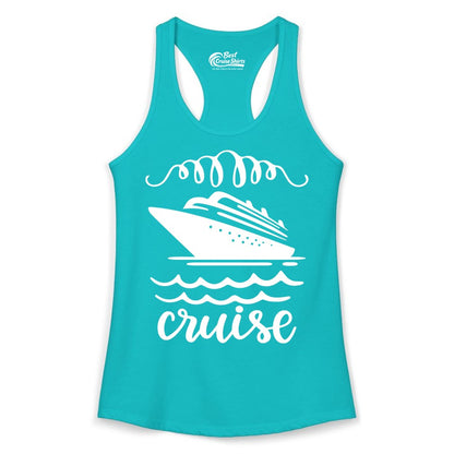 Cruise Shirt - Nautical Ocean Waves Cruise Vacation Shirt for Travelers (Ladies Tank) in Tahiti Blue - Cruise Ship and Ocean Waves Bold Nautical Graphic Cruise Shirt